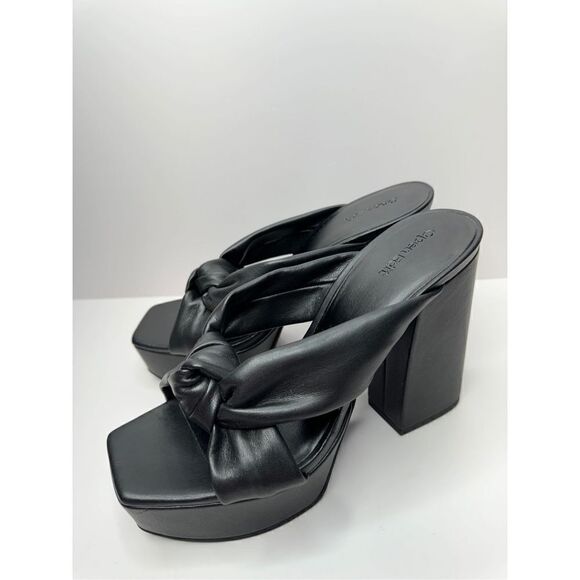 Open Edit Platform Sandals Size 9.5 Black Square Open Toe Knotted Heels - Picture 1 of 9